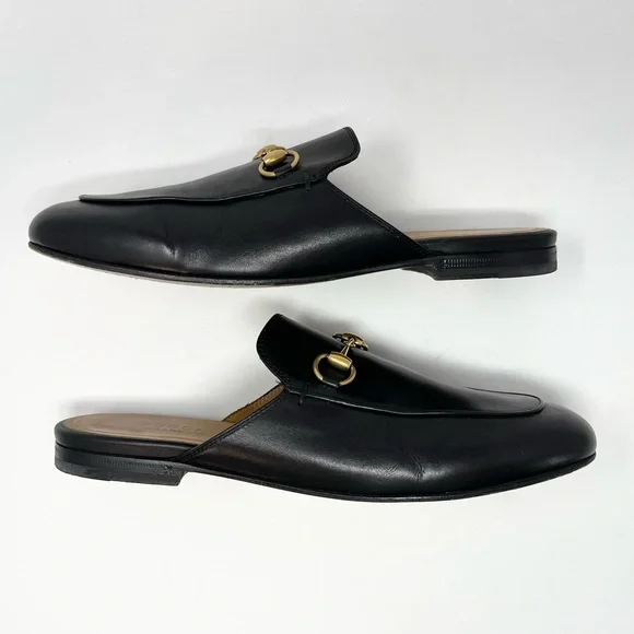 Gucci Black Leather Horsebit Backless Mules with Gold Hardware - Picture 3 of 11